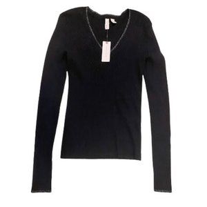 Anthropology Moth Ribbed Fitted V Neck Sweater